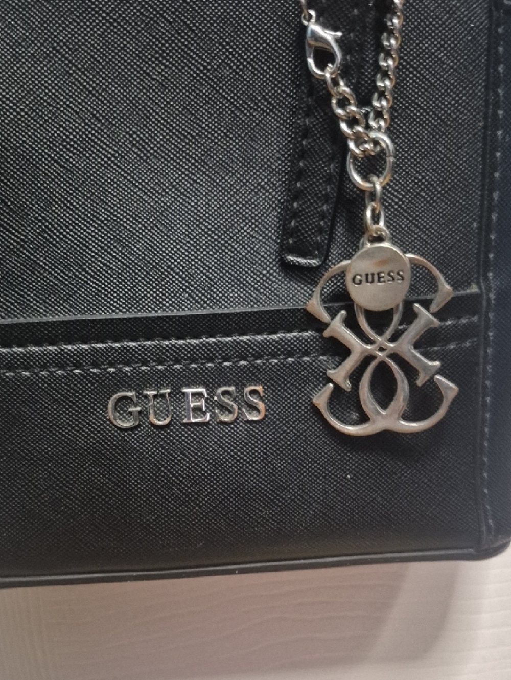 Guess Black Mini Crossbody Tote with Silver Charm - Picture 2 of 8
